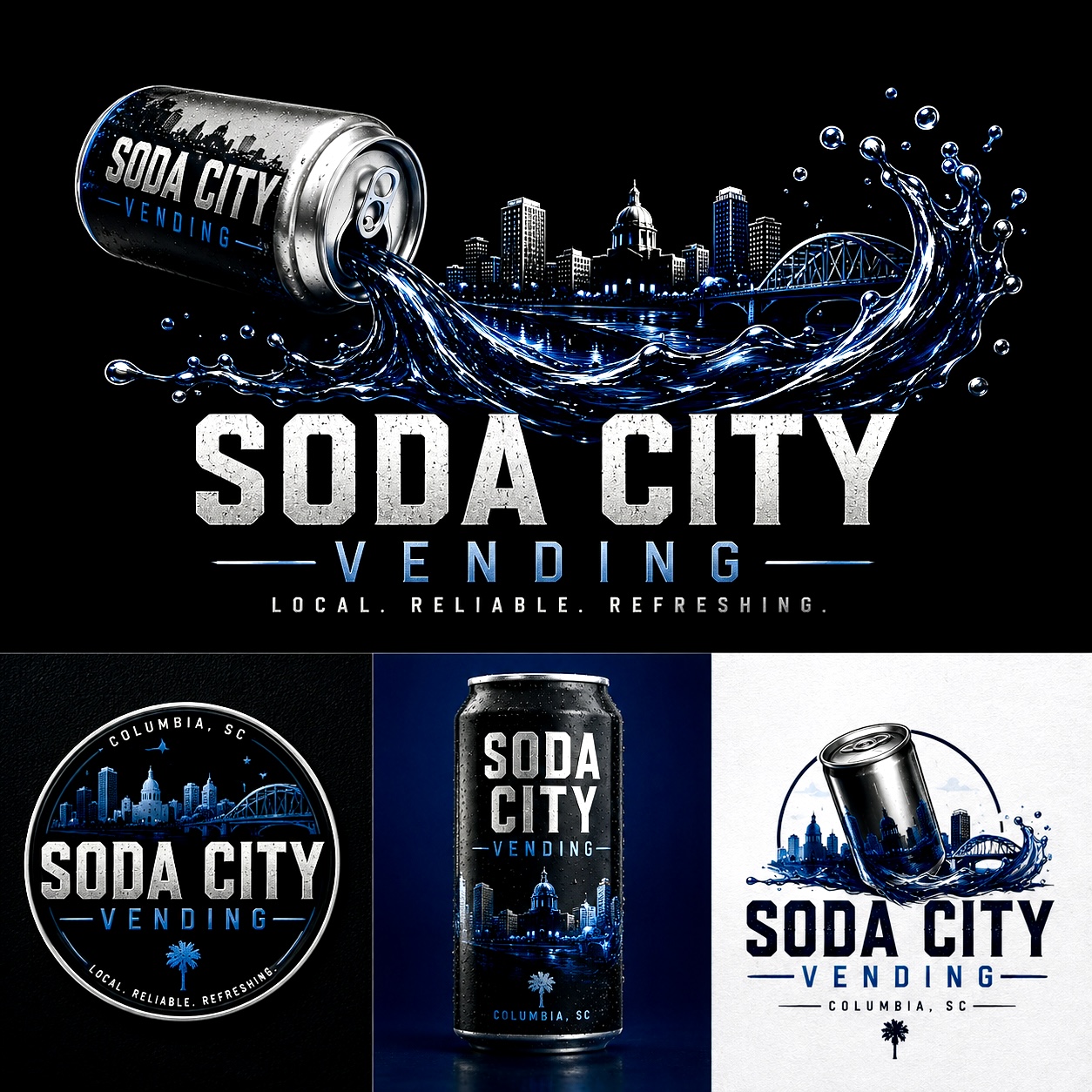 Soda City Vending brand mark — blue neon treatment